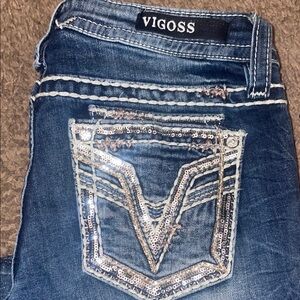 Vigoss Women's Denim Jeans with Silver Sequin Accents